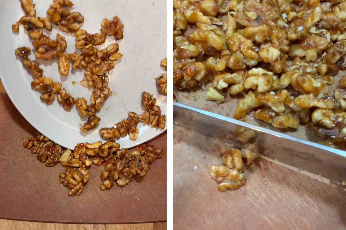 chopping the walnuts into bite sized pieces.