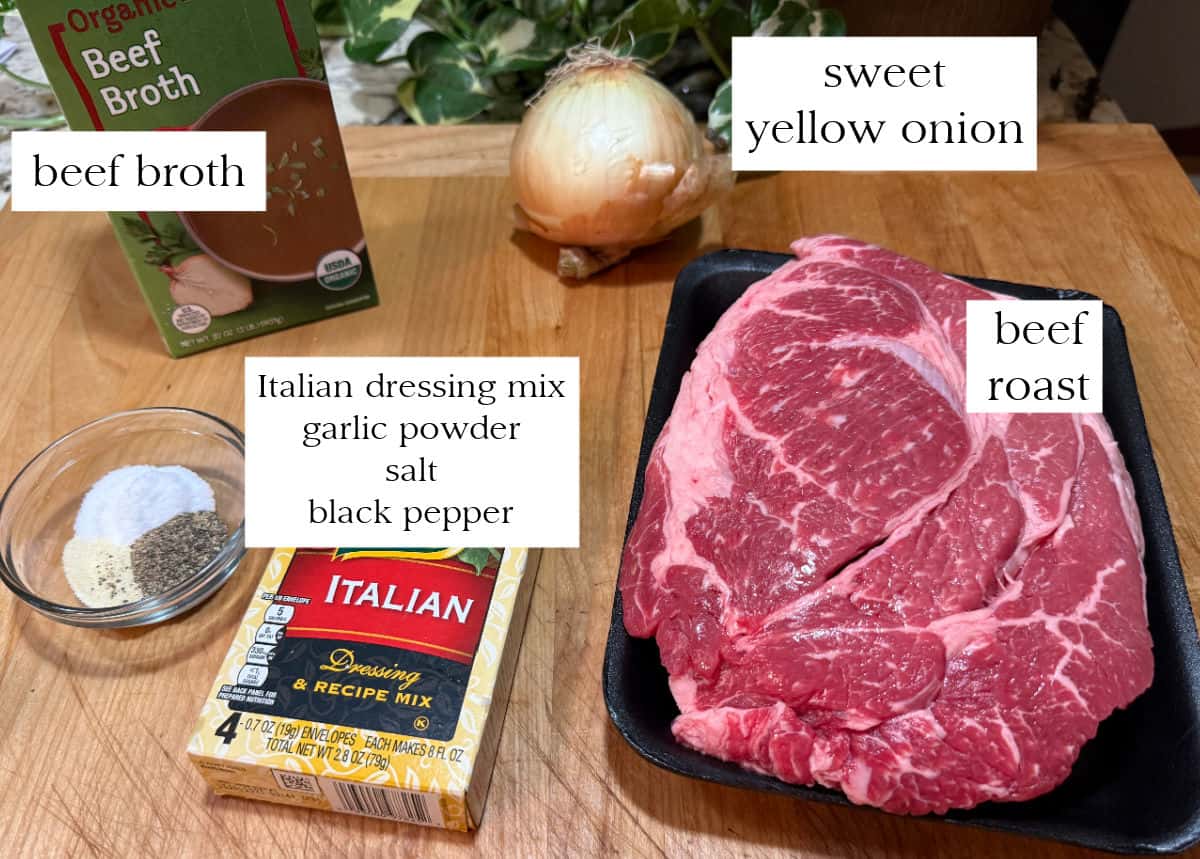 Ingredients for beef in the crockpot.