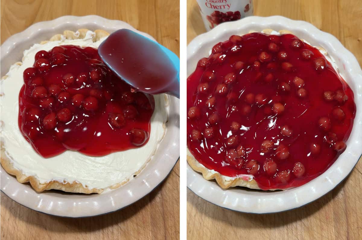 adding the cherry layer to the pie.