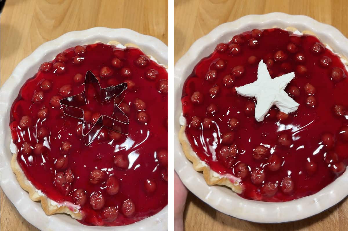 using a star shaped cookie cutter to form a star shape with some of the extra whipped topping.