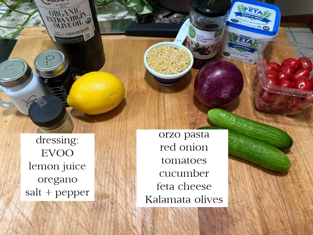 ingredients for the orzo pasta salad.