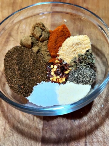 homemade taco seasoning spices in a small bowl, ready to mix.