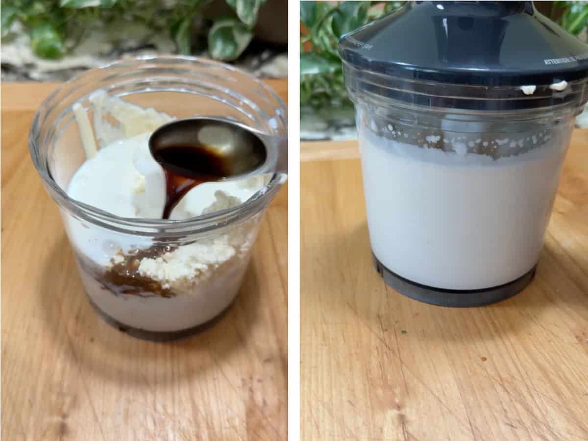 adding the ingredients to a small blender.