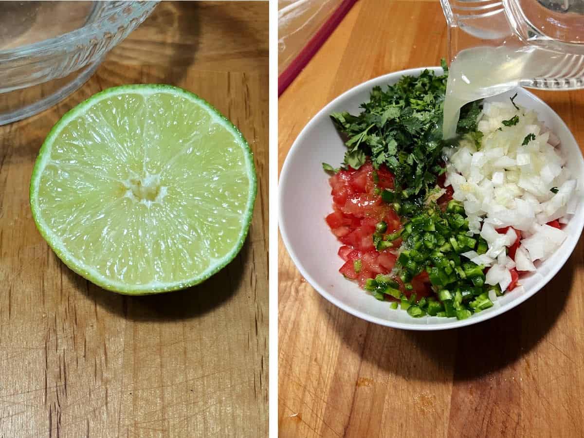 mixing the pico de gallo.