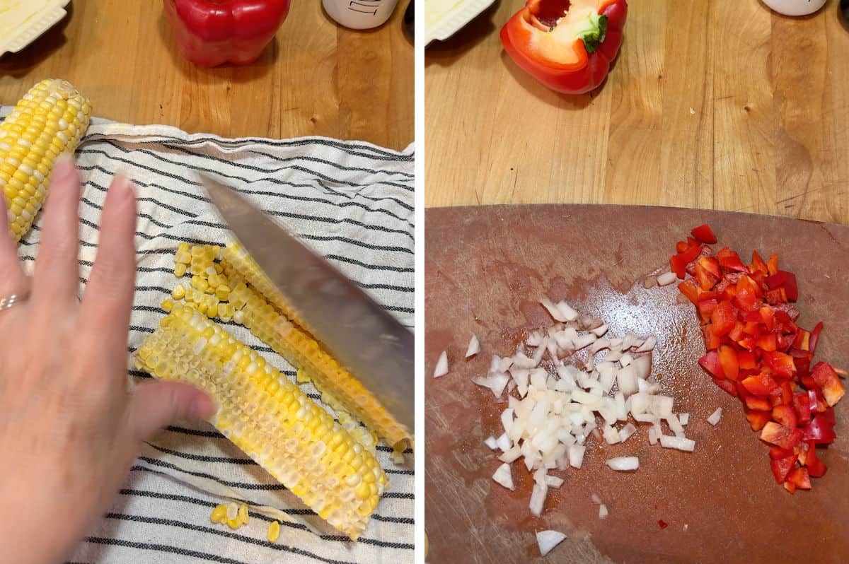 cutting up the vegetables.