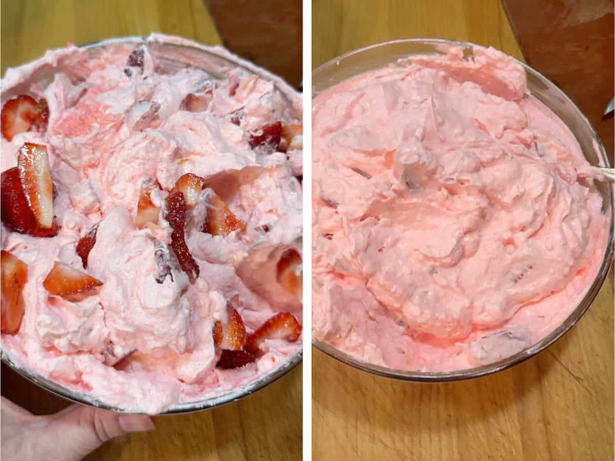 adding in the cut up strawberries.