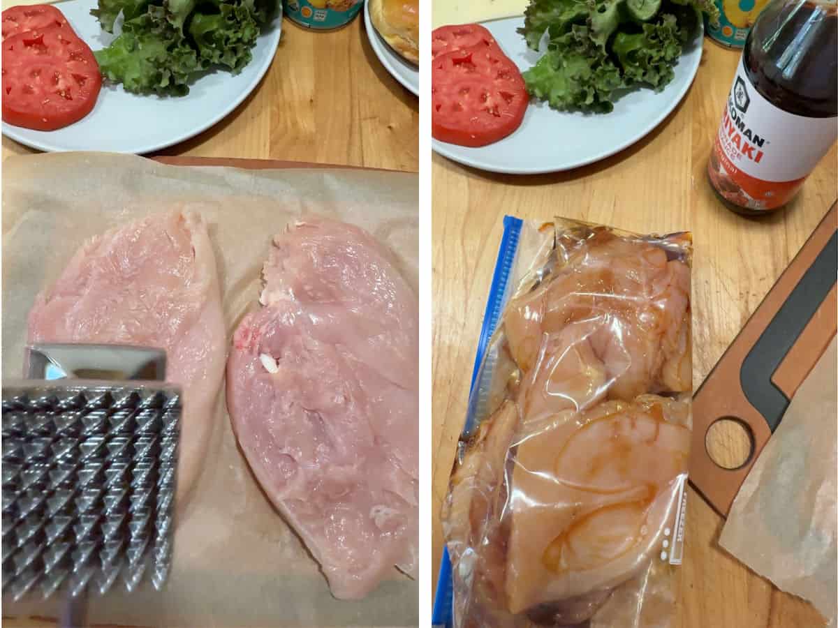 prepping the chicken for marinating.