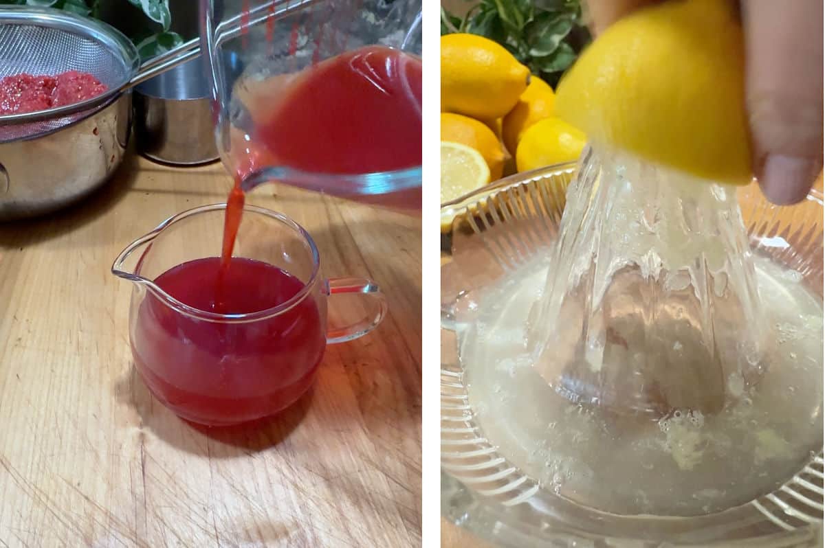 prepping the syrup and juice for the drink.
