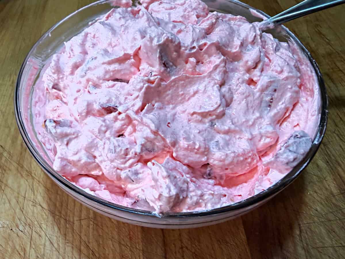 Final strawberry fluff with cottage cheese ready to serve.