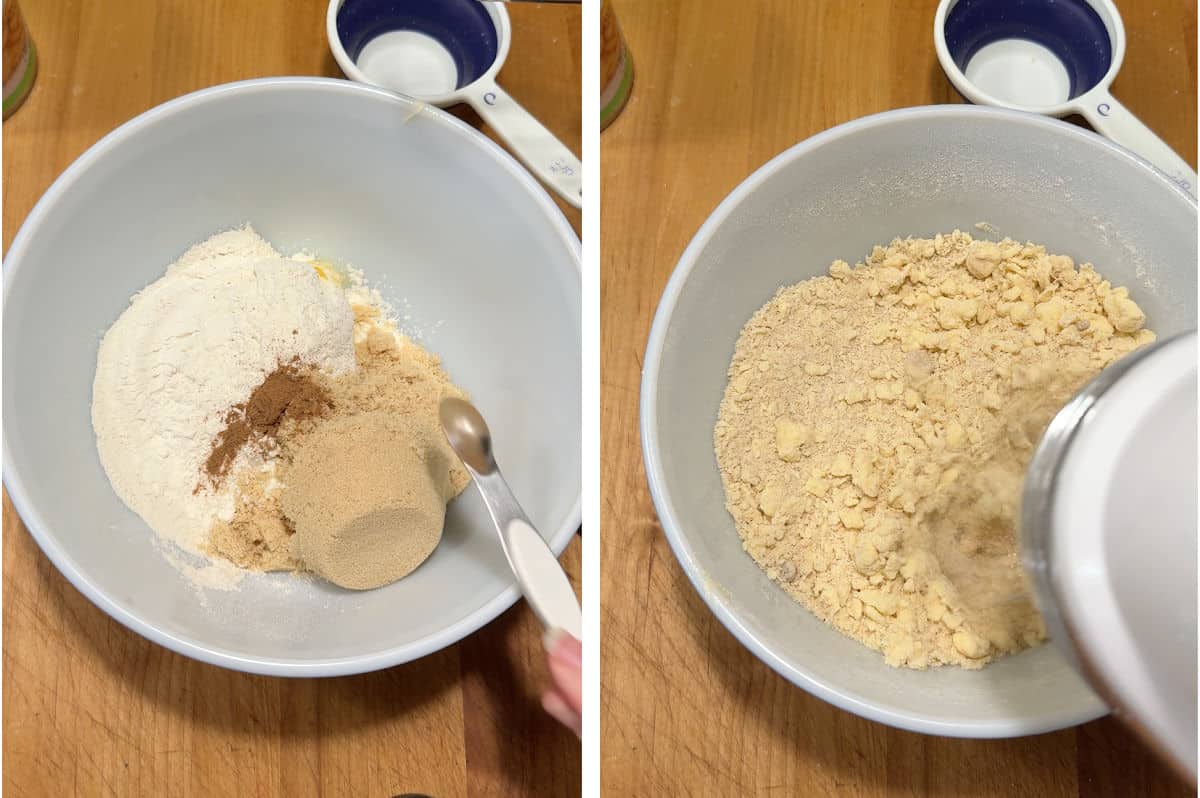 mixing the crumble topping.