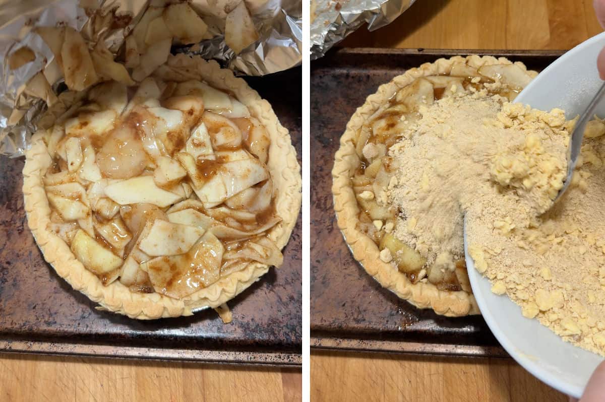 removing foil and adding topping.