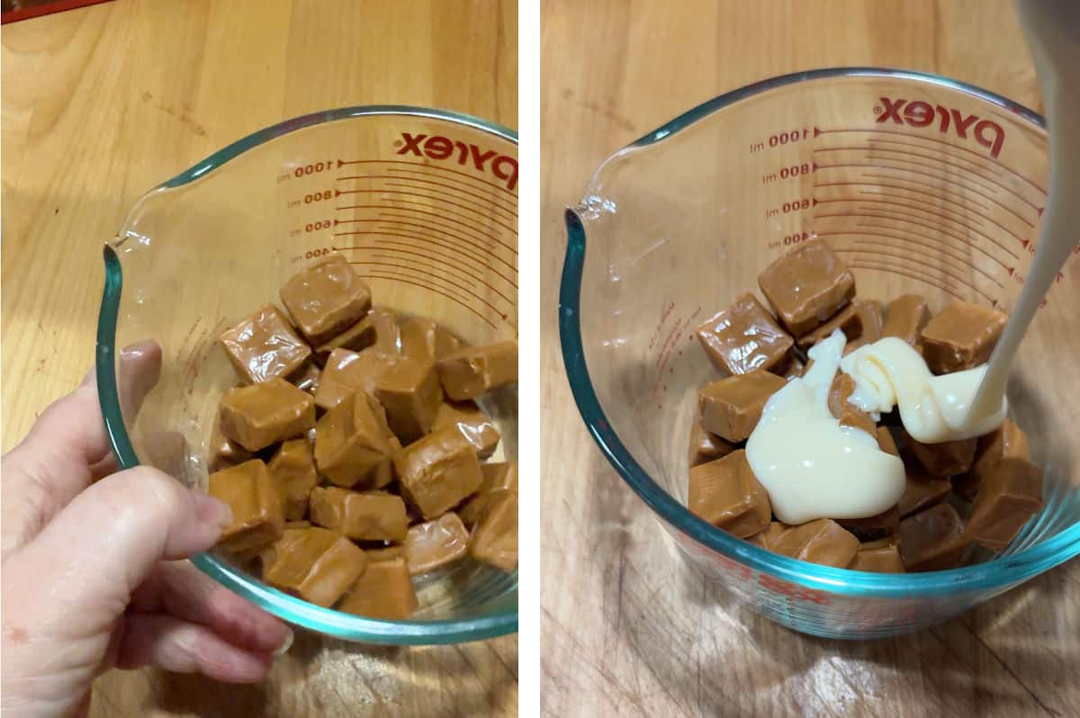 unwrapping the caramels.