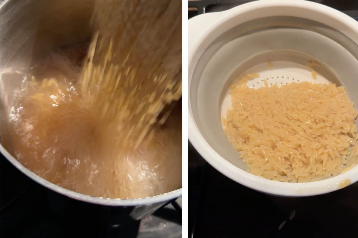 cooking and draining the orzo.