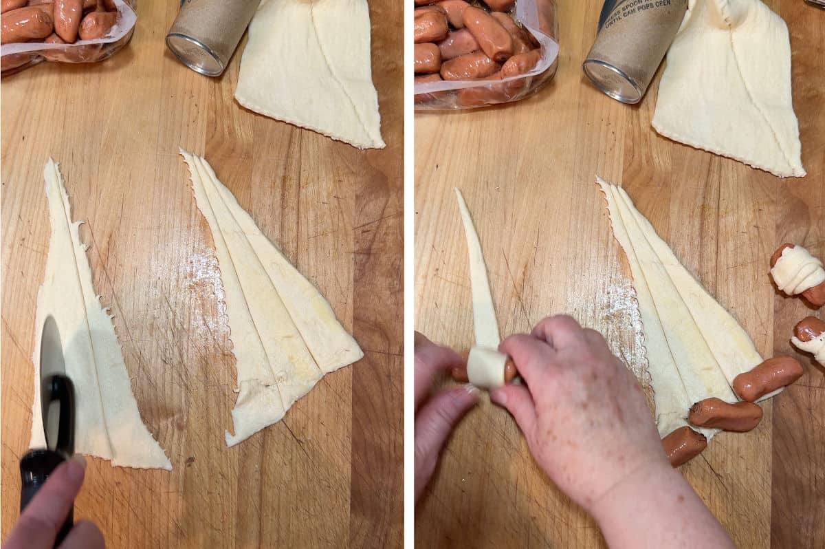cutting the dough into smaller pieces.
