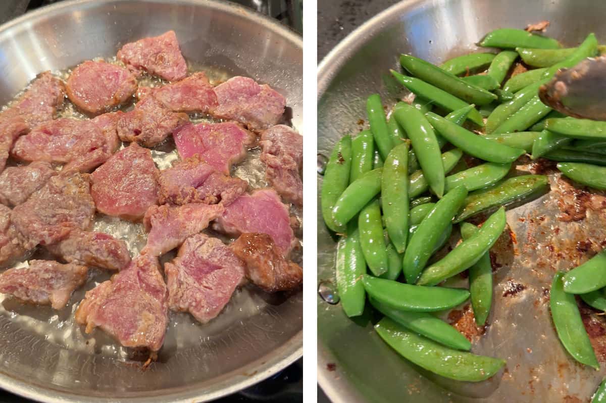 starting the stir fry cooking.