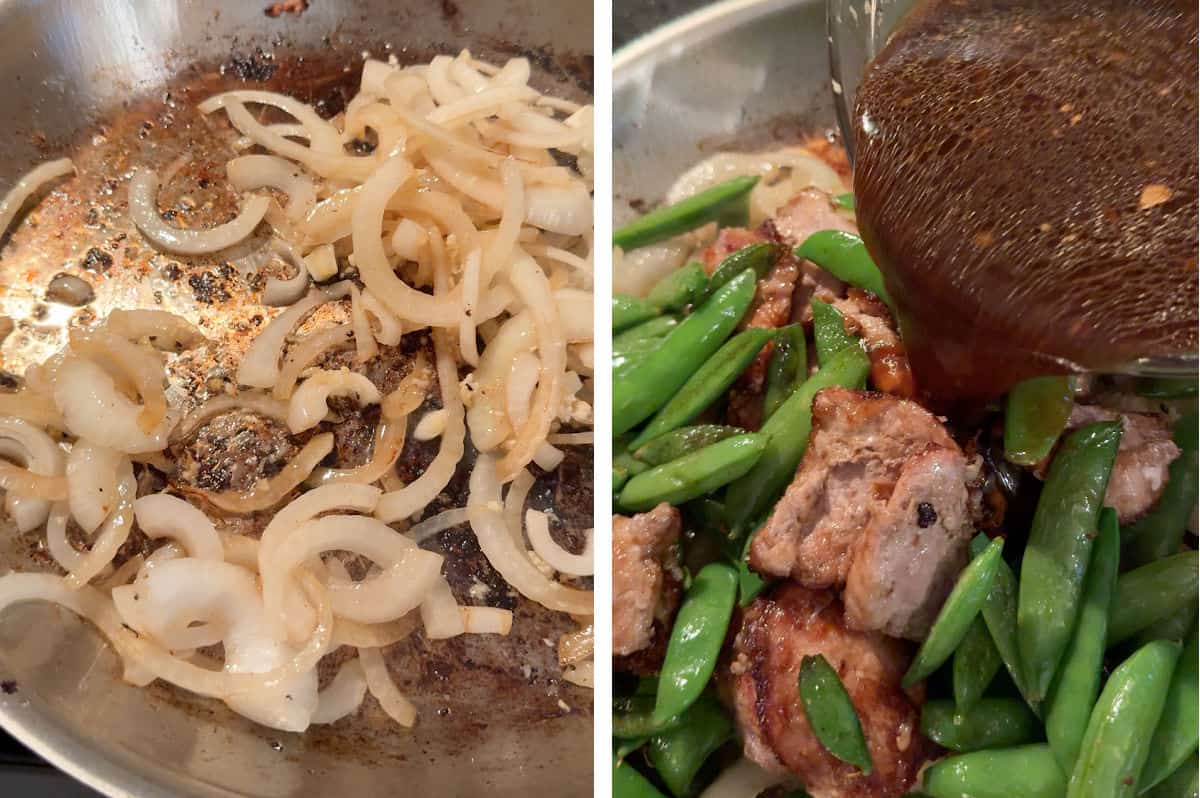 finishing the cooking and adding everything back together with the sauce.