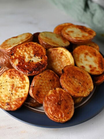 a plate of baby potatoes roasted in the air fryer.