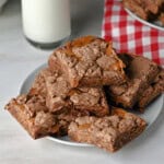 Caramel stuffed brownies ready to eat.