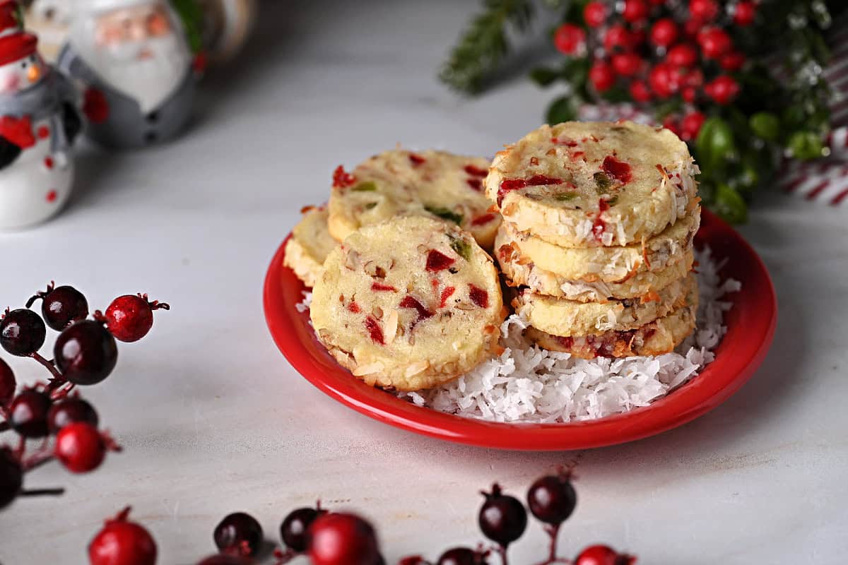 a plate of Santa's whiskers cookies ready to eat.